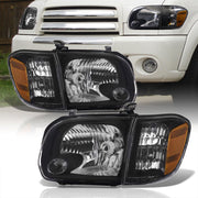 Toyota Tundra (Double Cab / 4 Door Models Only) 2005-2006 / Sequoia 2005-2007 Factory Style Headlights + Corners Black Housing Clear Len Amber Reflector - Parts Agent