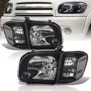 Toyota Tundra (Double Cab / 4 Door Models Only) 2005-2006 / Sequoia 2005-2007 Factory Style Headlights + Corners Black Housing Clear Len Clear Reflector - Parts Agent