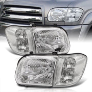 Toyota Tundra (Double Cab / 4 Door Models Only) 2005-2006 / Sequoia 2005-2007 Factory Style Headlights + Corners Chrome Housing Clear Len Clear Reflector - Parts Agent