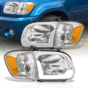 Toyota Tundra (Double Cab / 4 Door Models Only) 2005-2006 / Sequoia 2005-2007 LED DRL Bar Factory Style Headlights + Corners Chrome Housing Clear Len Amber Reflector - Parts Agent