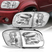 Toyota Tundra (Double Cab / 4 Door Models Only) 2005-2006 / Sequoia 2005-2007 LED DRL Bar Factory Style Headlights + Corners Chrome Housing Clear Len Clear Reflector - Parts Agent