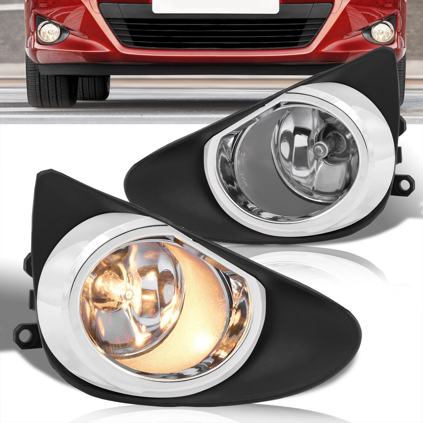 Toyota Yaris Hatchback 2012-2014 Front Fog Lights Clear Len (Includes Switch & Wiring Harness) - Parts Agent
