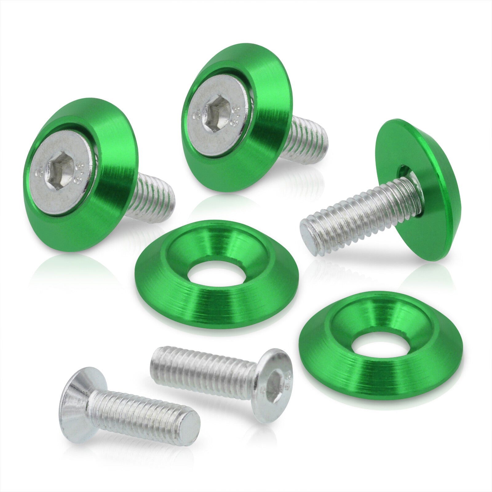 Uinversal 5 Piece Jdm Green Billet Aluminum Engine Bay Dress Up Kit M6 x 20mm Fender Washer - Parts Agent