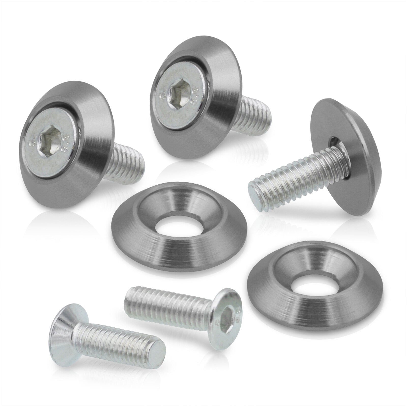 Uinversal 5 Piece Jdm Gunmetal Billet Aluminum Engine Bay Dress Up Kit M6 x 20mm Fender Washer - Parts Agent