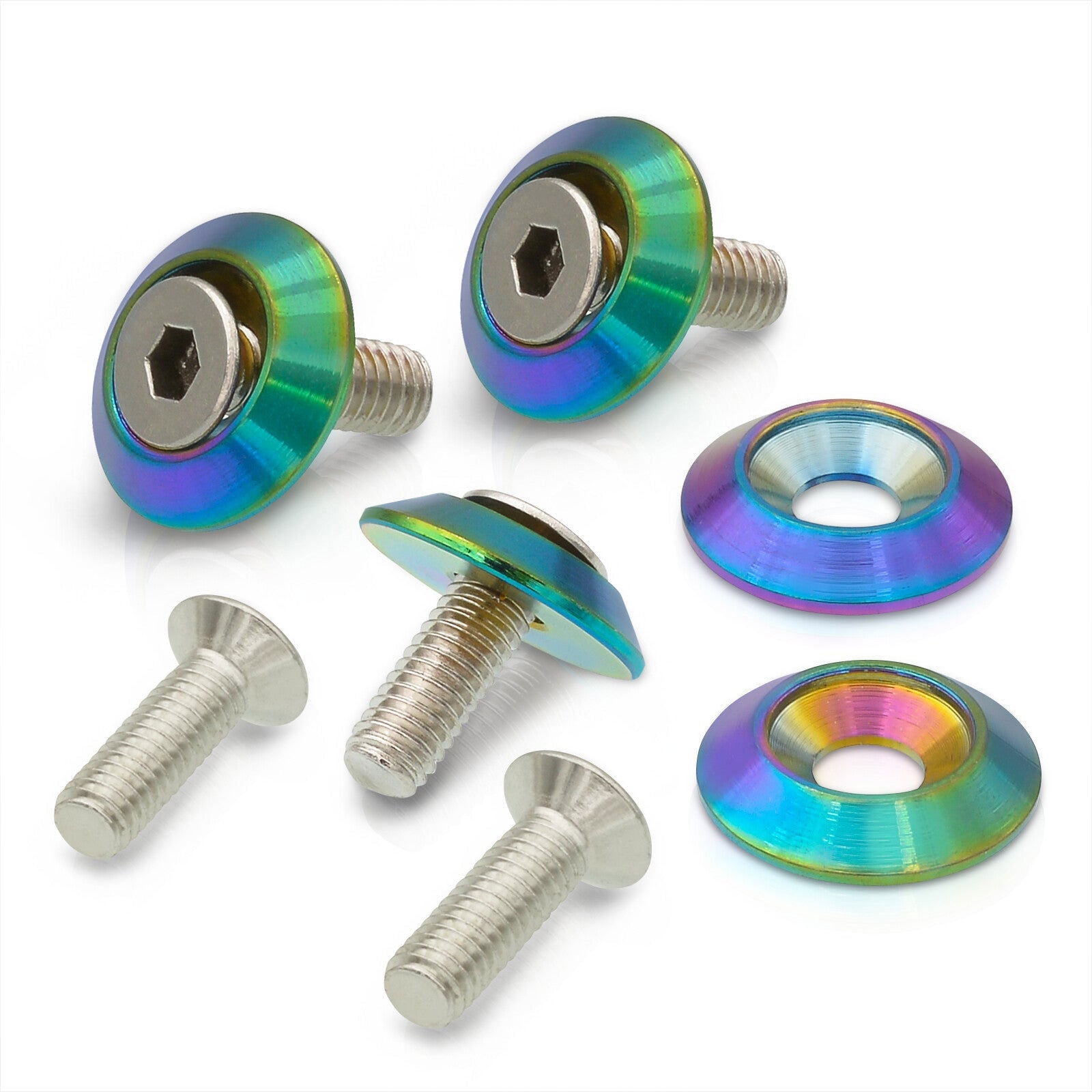 Uinversal 5 Piece Jdm Neo Chrome Billet Aluminum Engine Bay Dress Up Kit M6 x 20mm Fender Washer - Parts Agent