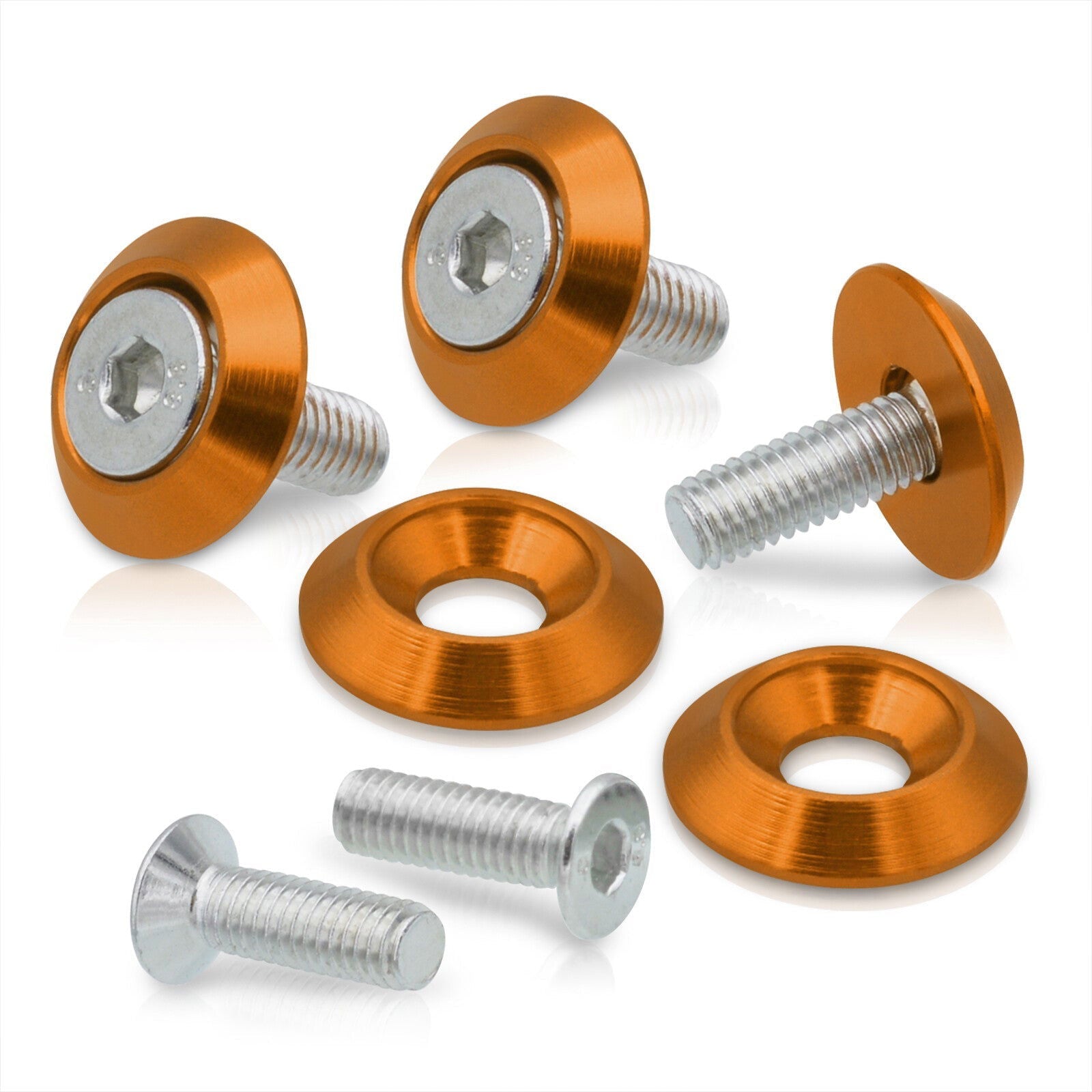 Uinversal 5 Piece Jdm Orange Billet Aluminum Engine Bay Dress Up Kit M6 x 20mm Fender Washer - Parts Agent