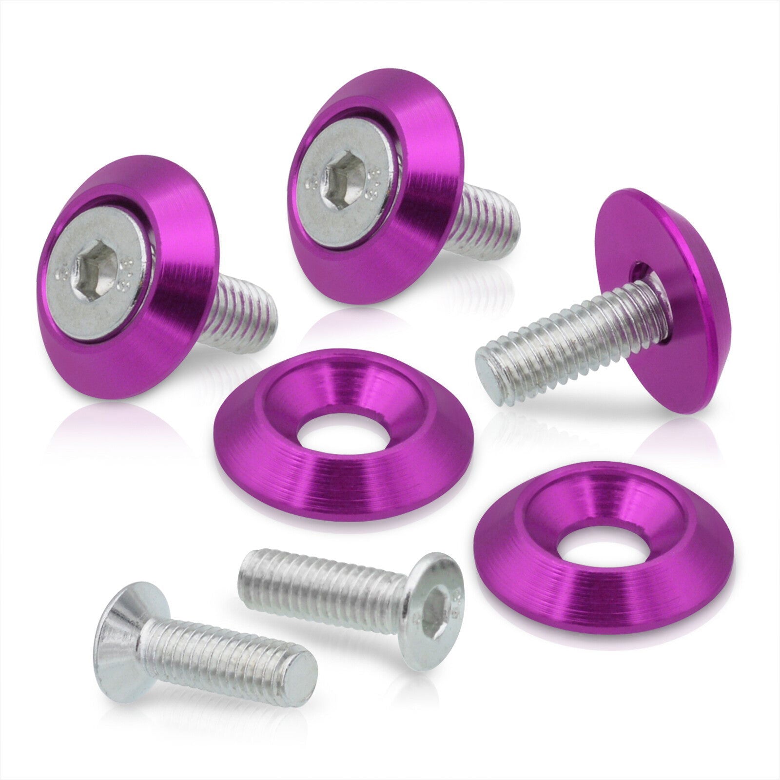 Uinversal 5 Piece Jdm Purple Billet Aluminum Engine Bay Dress Up Kit M6 x 20mm Fender Washer - Parts Agent