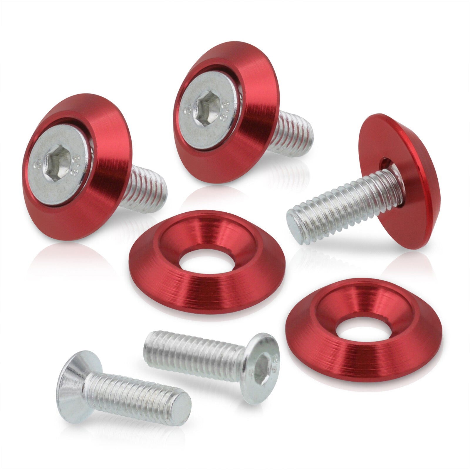 Uinversal 5 Piece Jdm Red Billet Aluminum Engine Bay Dress Up Kit M6 x 20mm Fender Washer - Parts Agent