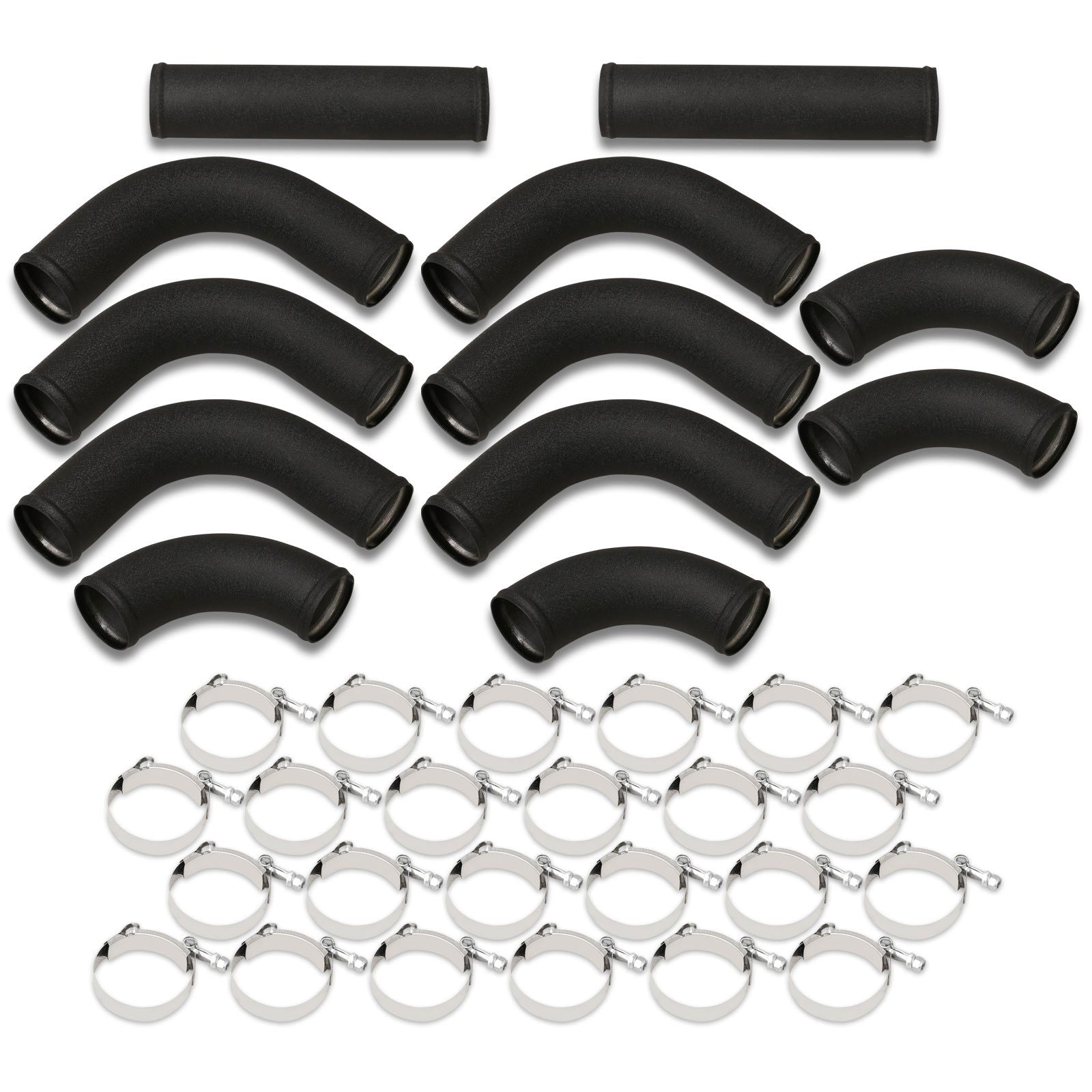 Universal 2.5" 12 Pieces Aluminum Piping Kit Black (x2 Straight / x6 90 Degree Long / x4 90 Degree Short) - Parts Agent