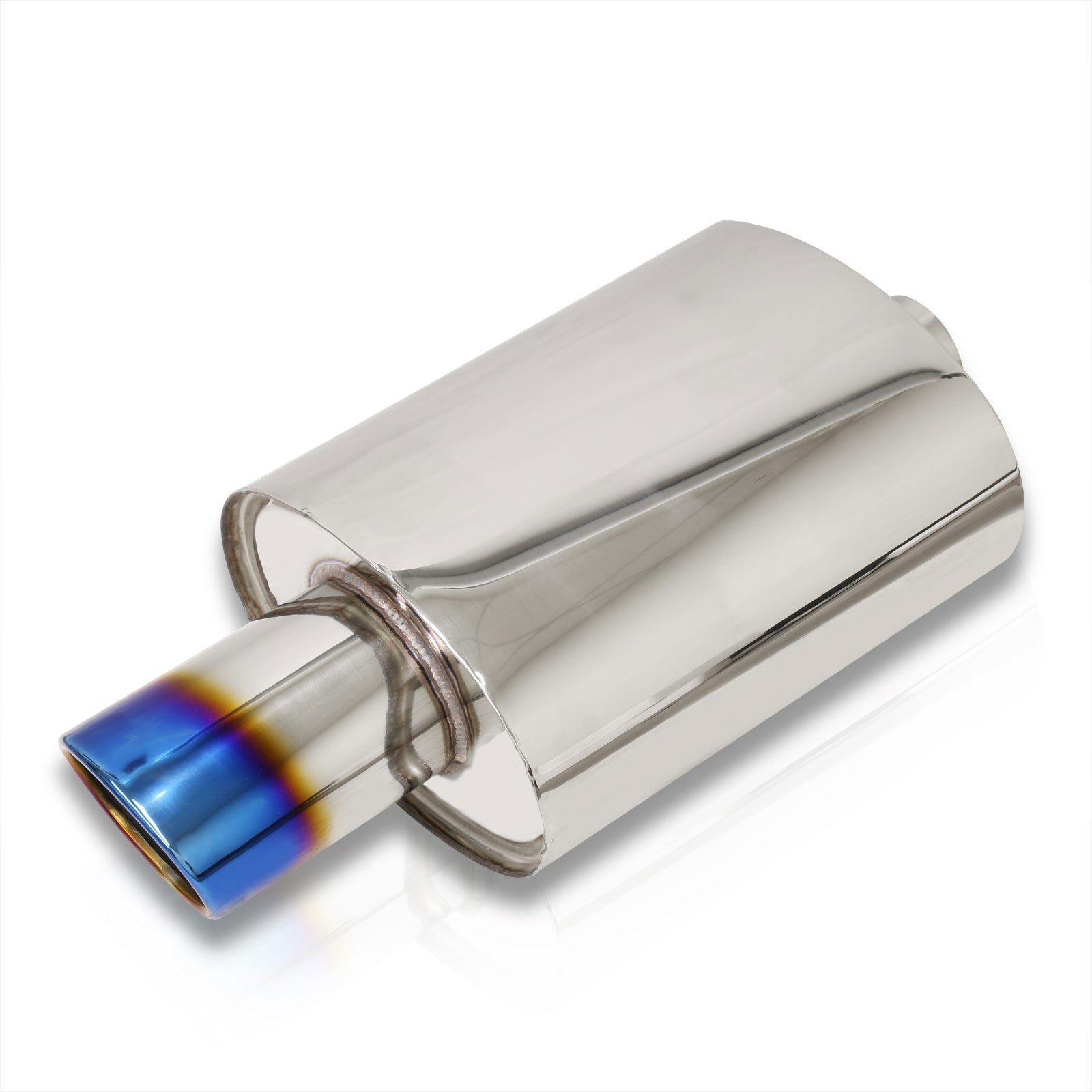 Universal 2.5" Inlet / 4.5" Oval Tip VIP Style Stainless Steel Exhaust Muffler Burnt - Parts Agent