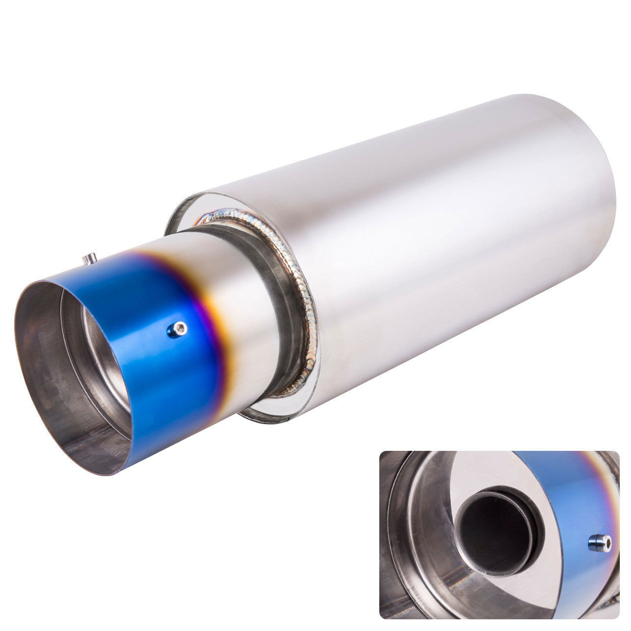 Universal 2.5" Inlet / 4.5" Straight Tip N1 Style Stainless Steel Exhaust Muffler Burnt - Parts Agent
