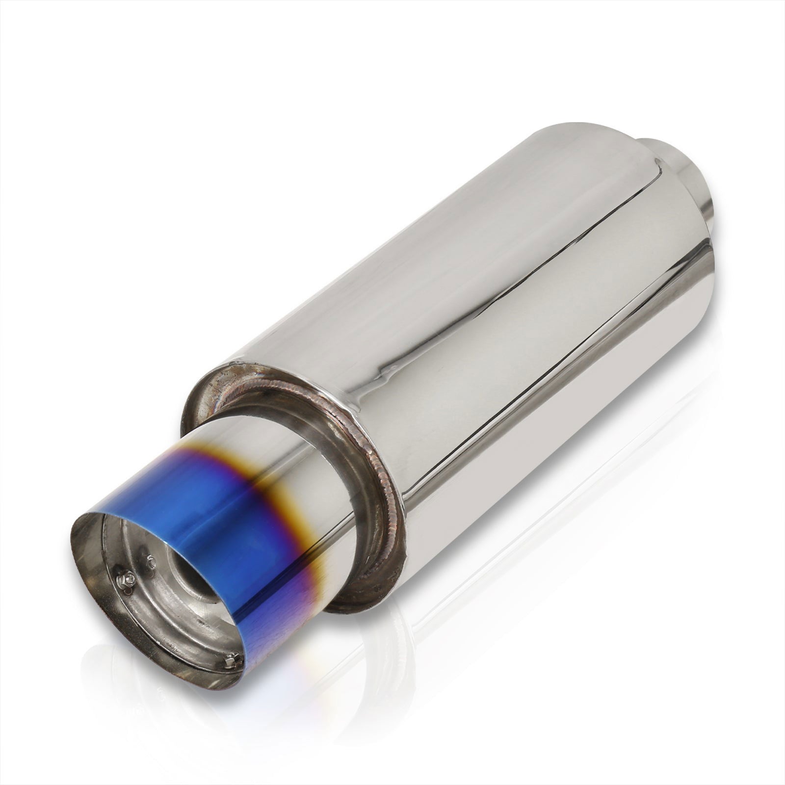 Universal 2.5" Inlet / 4" Slant Tip N1 Style Stainless Steel Exhaust Muffler Burnt - Parts Agent