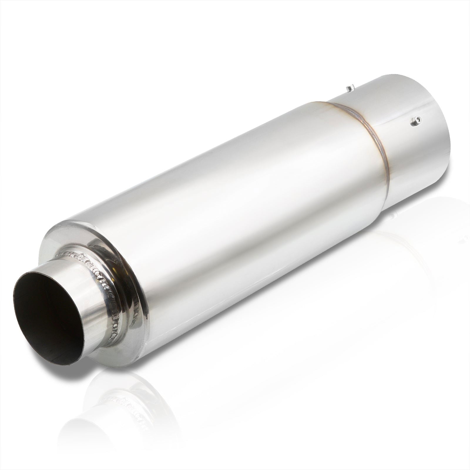 Universal 2.5" Inlet / 4" Straight Tip Fireball Style Stainless Steel Exhaust Muffler Chrome - Parts Agent