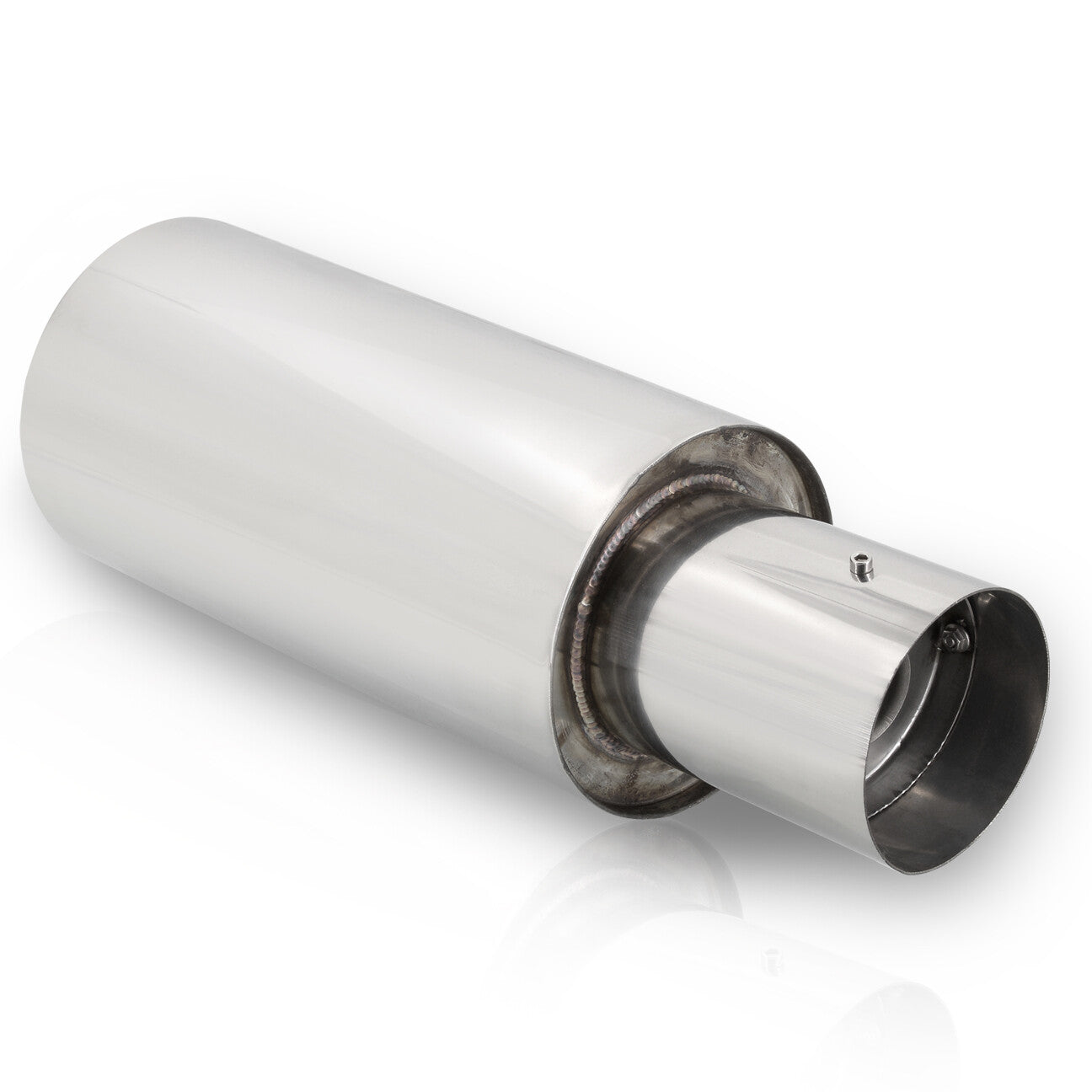 Universal 2.5" Inlet / 4" Straight Tip N1 Style Stainless Steel Exhaust Muffler Chrome - Parts Agent