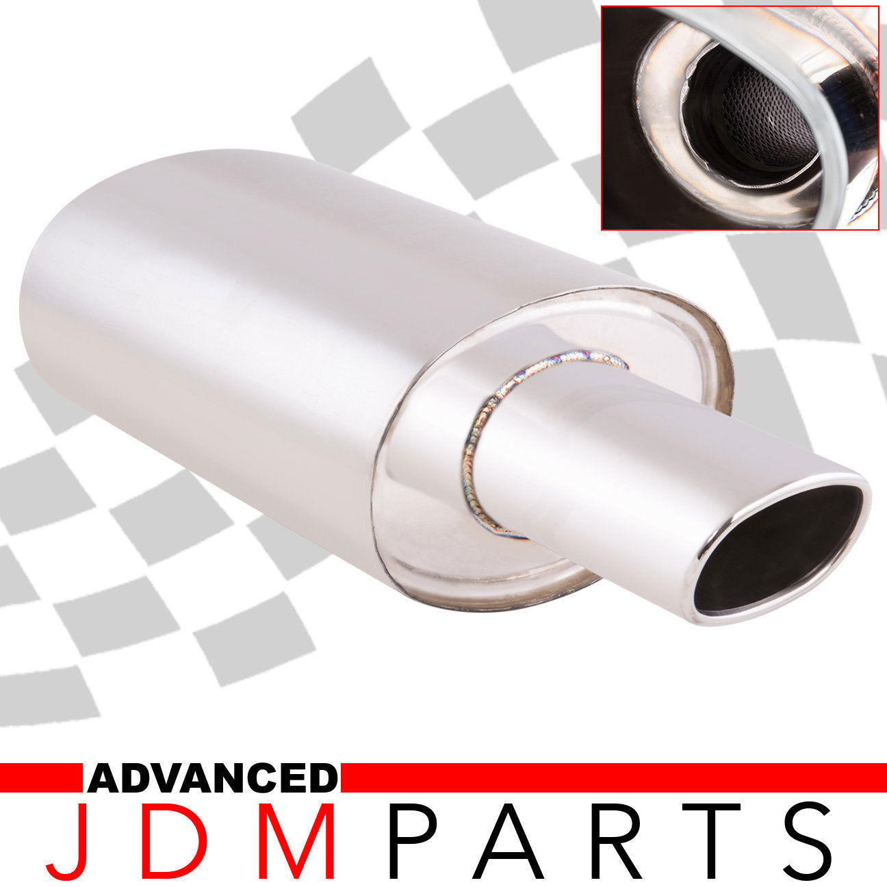 Universal 2.5" Inlet / 5.5" Oval Tip VIP Style Stainless Steel Exhaust Muffler Chrome - Parts Agent