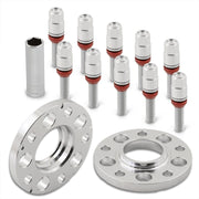 Universal 2 Piece Wheel Spacers + Extended Lug Nut Bolts Silver - PCD: 5x120 | Thread Pitch: M12x1.5 | Bore: 72.56mm | Thickness: 15mm | Lug Nuts: 40mm - Parts Agent