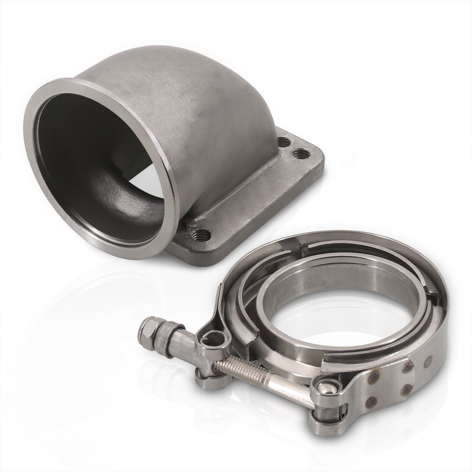 Universal 3.0" T3 T4 Turbo V-Band 90 Degree Elbow Adapter Flange Cast + Clamp - Parts Agent