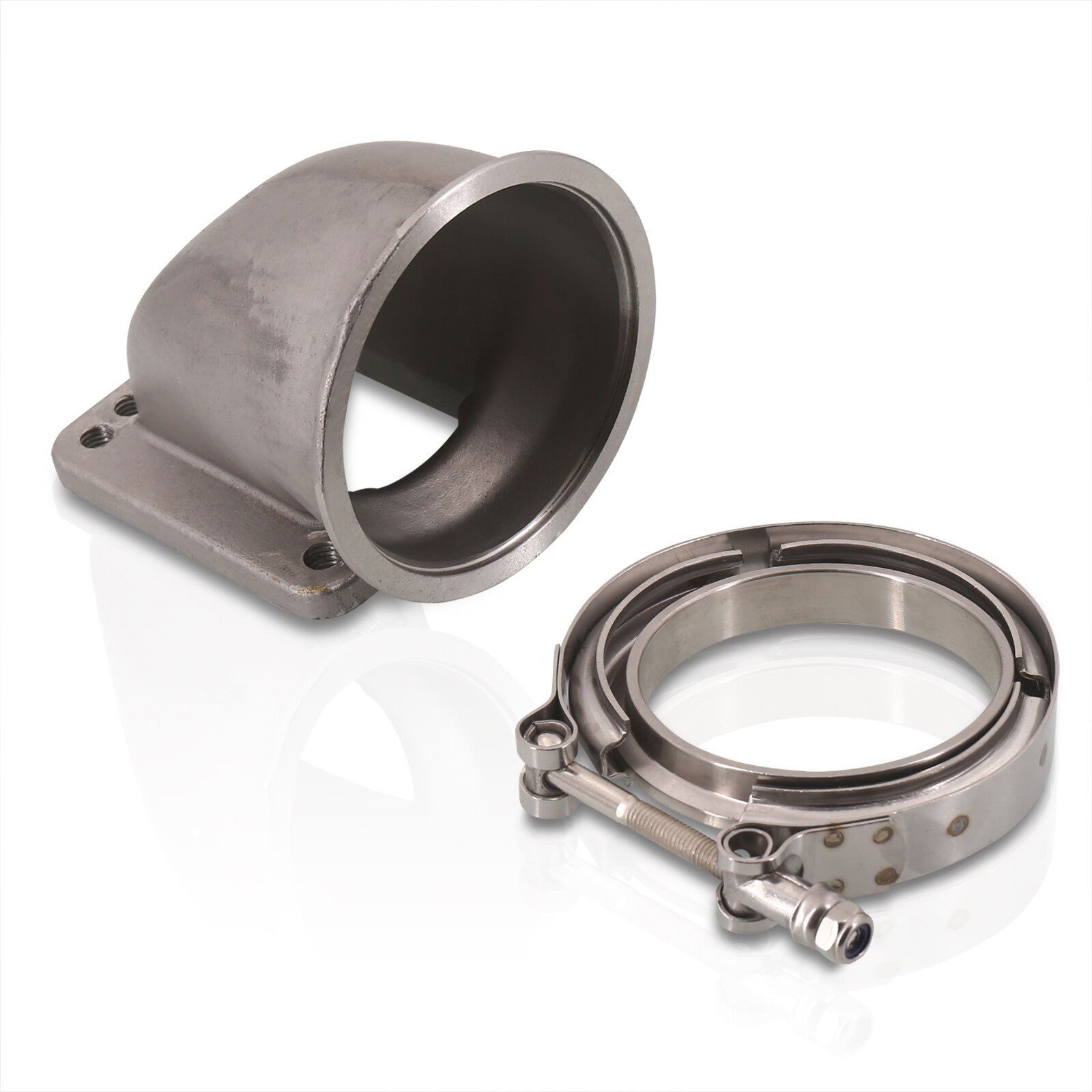 Universal 3.5" T3 T4 Turbo V-Band 90 Degree Elbow Adapter Flange Cast + Clamp - Parts Agent