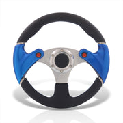 Universal 320mm Dual Button Style Aluminum Steering Wheel Silver Center with Blue Handles - Parts Agent