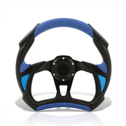 Universal 320mm Flat Bottom Style Aluminum Steering Wheel Black / Blue - Parts Agent