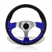 Universal 320mm Fusion Style Aluminum Steering Wheel Black / Blue - Parts Agent