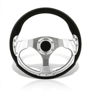 Universal 320mm Fusion Style Aluminum Steering Wheel Black / Silver - Parts Agent
