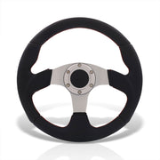 Universal 320mm Type-R Style Aluminum Steering Wheel Silver Center with Red Stitching - Parts Agent