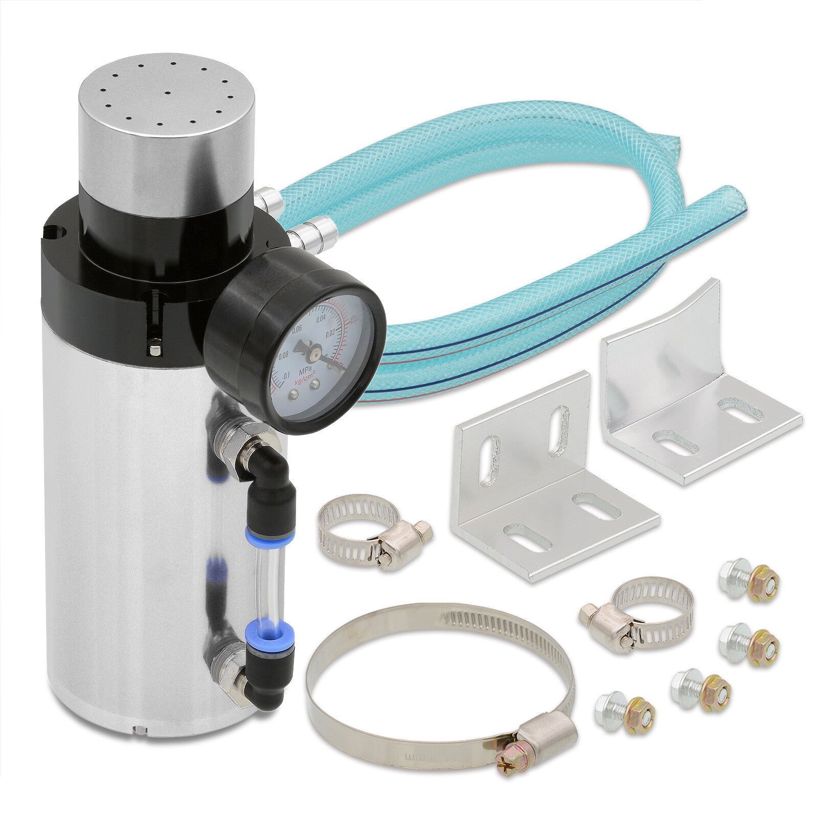 Universal 350ML Cylinder Oil Catch Can Tank 7.0"x2.5"x2.5" + Breather Filter + Gauge Chrome - Parts Agent