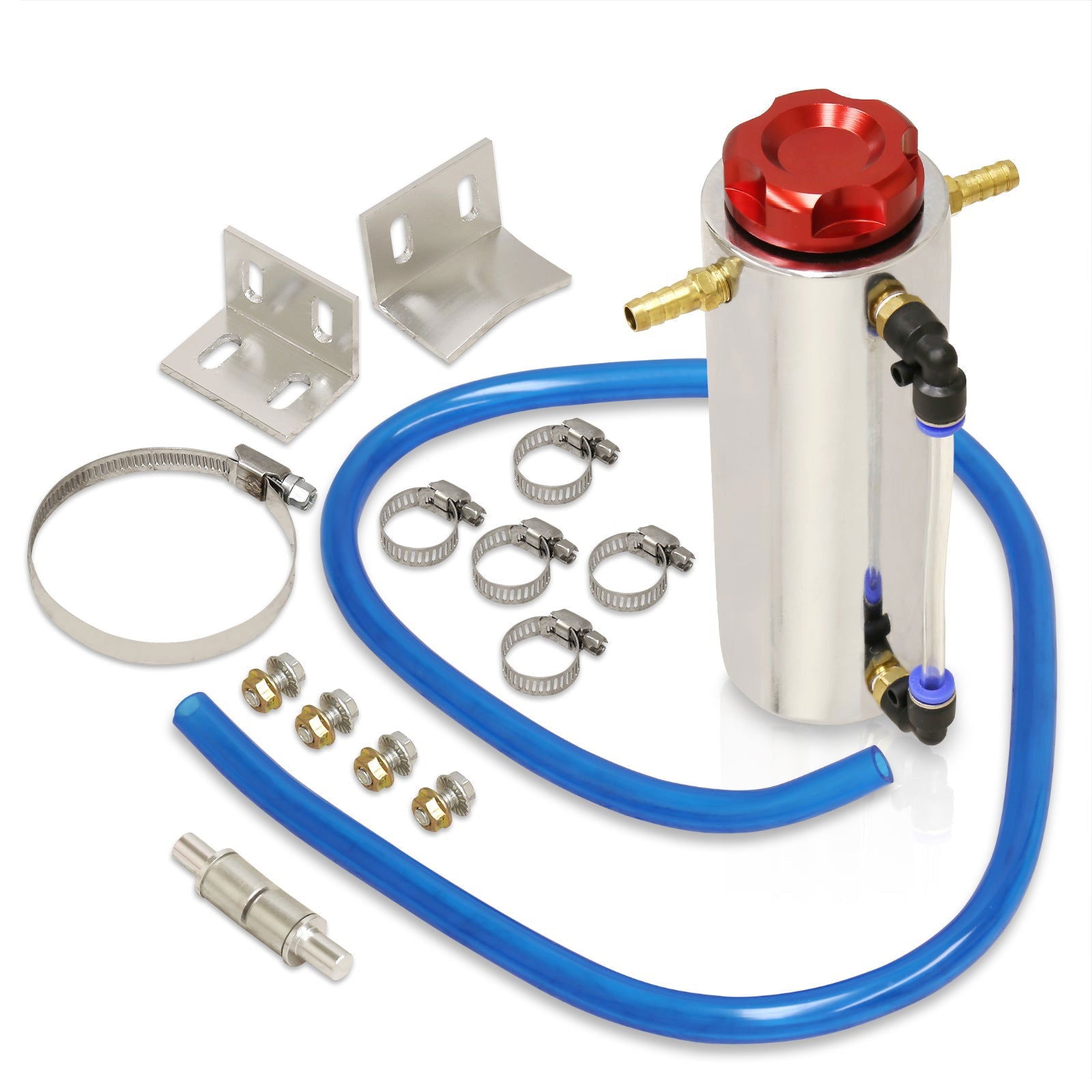 Universal 350ML Radiator Overflow Breather Tank (Chrome Body/Red Cap) - Parts Agent