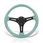 Universal 350mm Heavy Duty Aluminum Steering Wheel Black Center Teal - Parts Agent