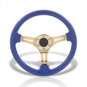 Universal 350mm Heavy Duty Steel Steering Wheel Gold Center Metallic Blue - Parts Agent