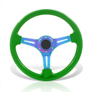 Universal 350mm Heavy Duty Steel Steering Wheel Neo Chrome Center Metallic Green - Parts Agent