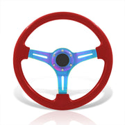 Universal 350mm Heavy Duty Steel Steering Wheel Neo Chrome Center Metallic Red - Parts Agent