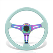 Universal 350mm Heavy Duty Steel Steering Wheel Neo Chrome Center Teal - Parts Agent