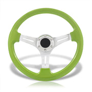 Universal 350mm Heavy Duty Steel Steering Wheel Polished Center Lime Green - Parts Agent