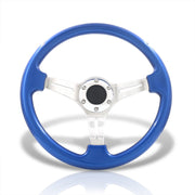 Universal 350mm Heavy Duty Steel Steering Wheel Polished Center Metallic Blue - Parts Agent