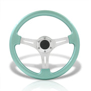 Universal 350mm Heavy Duty Steel Steering Wheel Polished Center Mint Green - Parts Agent