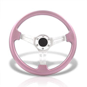 Universal 350mm Heavy Duty Steel Steering Wheel Polished Center Pink - Parts Agent