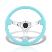 Universal 350mm Heavy Duty Steel Steering Wheel Polished Center Teal - Parts Agent