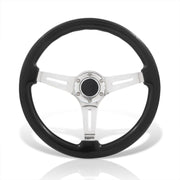 Universal 350mm Heavy Duty Steel Wood Grain Style Steering Wheel Polish Center Dark Wood - Parts Agent