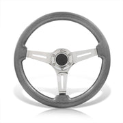 Universal 350mm Heavy Duty Steel Wood Grain Style Steering Wheel Polish Center Gunmetal Metallic Wood - Parts Agent