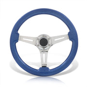 Universal 350mm Heavy Duty Steel Wood Grain Style Steering Wheel Polish Center Metallic Blue Wood - Parts Agent