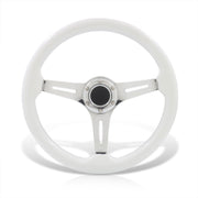 Universal 350mm Heavy Duty Steel Wood Grain Style Steering Wheel Polish Center White Wood - Parts Agent
