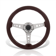 Universal 350mm Heavy Duty Steel Wood Grain Style Steering Wheel Polished Center Dark Wood - Parts Agent