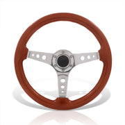 Universal 350mm Heavy Duty Steel Wood Grain Style Steering Wheel Polished Center Light Wood - Parts Agent
