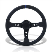 Universal 350mm PVC Leather Deep Dish Style Aluminum Steering Wheel Black Center with Blue Stitching - Parts Agent