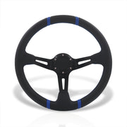 Universal 350mm PVC Leather Deep Dish Style Aluminum Steering Wheel Carbon Fiber Wrapped with Blue Stripes - Parts Agent