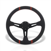 Universal 350mm PVC Leather Deep Dish Style Aluminum Steering Wheel Carbon Fiber Wrapped with Red Stripes - Parts Agent