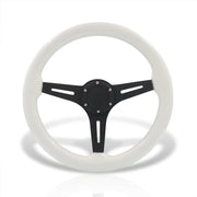 Universal 350mm White Wood Grain Style Aluminum Steering Wheel Deep Black Center - Parts Agent
