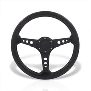 Universal 350mm Wood Grain Style Aluminum Steering Wheel Black Center Black Wood - Parts Agent